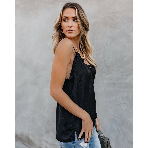 Susie Satin Frill Tank - Black - Picture 5 of 6